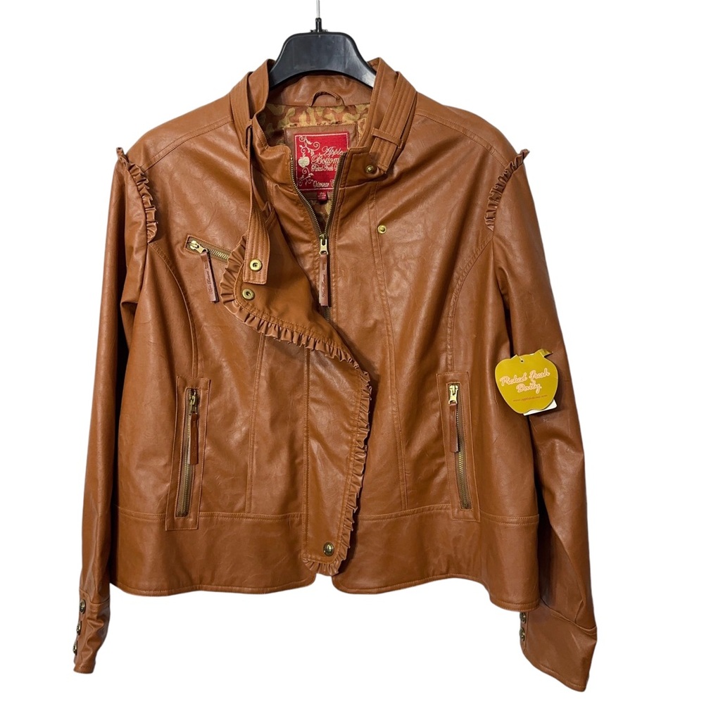 NWT Apple Bottoms Moto Jacket Womens Plus Size 3X Vegan Leather Ruffles Y2K